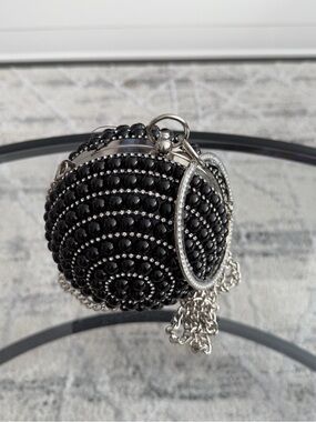 Badgley Mischka Black Beaded Orb Clutch with Silver Hardware